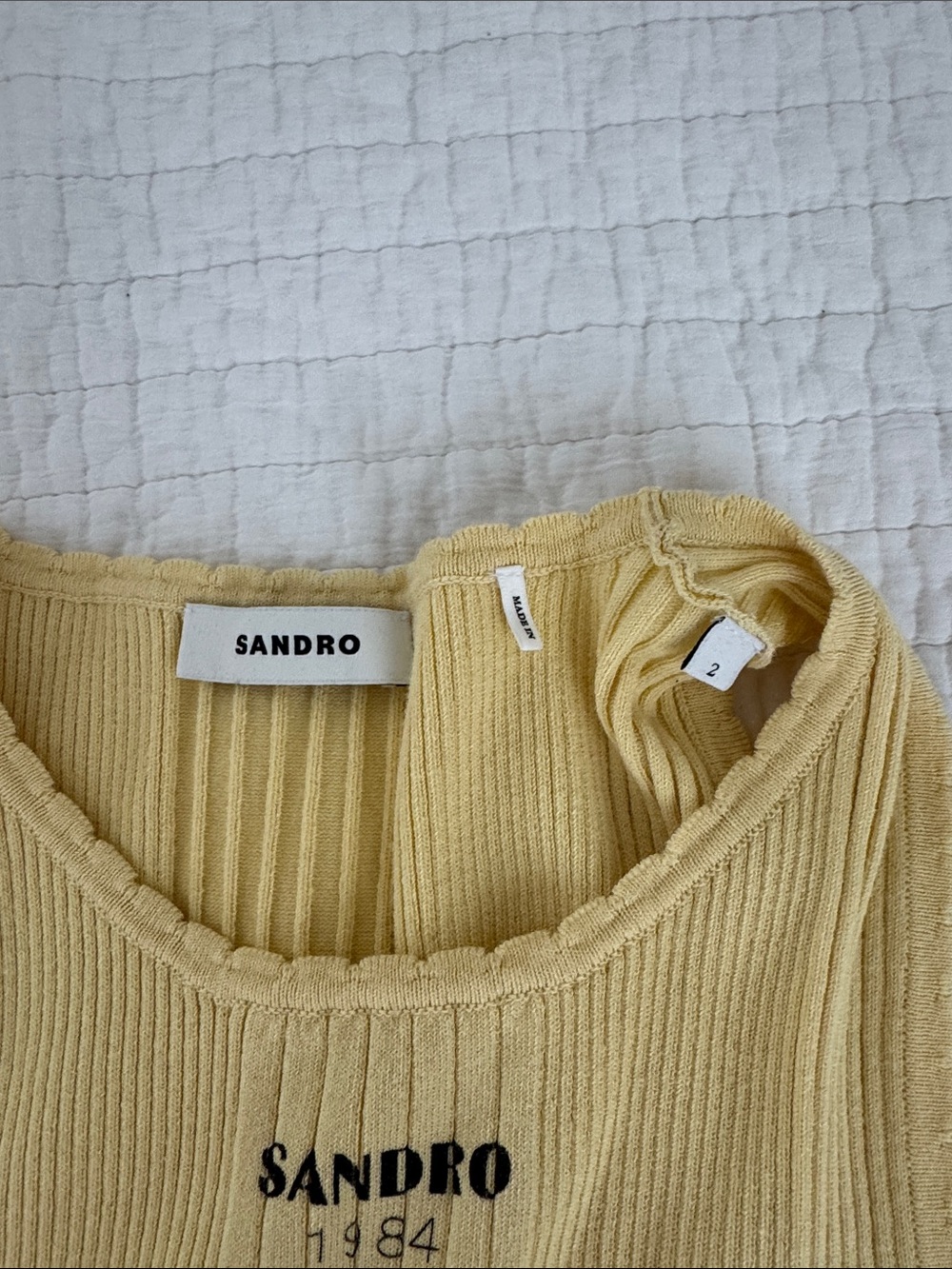 SANDRO Verone Ribbed Tank Top In Light Yellow - Picture 4 of 5
